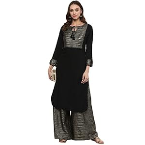 ZIYAA Women Crepe Straight Women’s Black Crepe Kurta ZIKUCR2069-3XL Black 3XL