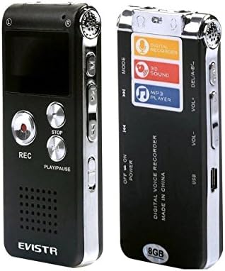 Evistr Portable Black 8GB Digital Audio Voice Recorder, MP3 Music Player, Dictaphone,Multifunctional Rechargeable Dictaphone Player with Built-In Speaker