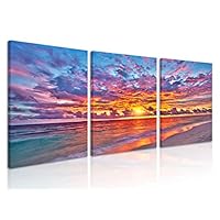 Natural art Ocean Painted by Sunset Glow Pictures for Dinning Room Office Bar Wall Decor Seascape Prints Wall Art Framed 12x16 Inch 3 Panels