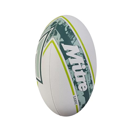 Mitre Sabre D4P Rugby-Ball | Extrastarkes Futter | Volle Gewicht | Sehr beliebt Rugbyball, Weiß/Mint/Limette, 5 2