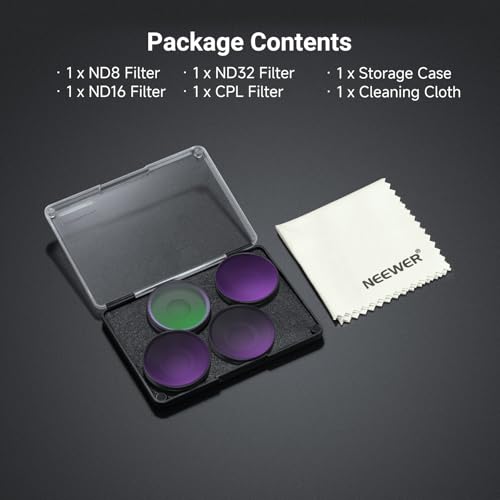 NEEWER CPL + ND Filter Set Compatible with DJI Osmo Action 6 Only, 4 Pack ND8/16/32 Adjustable Circular Polarizing, Lens Polarizer, Screw On Multicoated Action Camera Photography Accessories, FL-B100