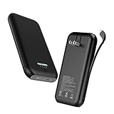 Heloideo 15000mAh Power Bank with AC Plug, Fast Charging Portable Charger with Cable (Matt Black)