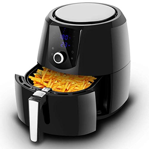 Click Here to See More Images Air Fryer, Extra Large Capacity 5.5 Quart 1800W Digital Hot Air Fryer, Touch LCD Screen, Dishwasher Safe Non-Stick Fry Basket, Auto Shut Off, Black BeUniqueToday