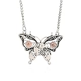 AOLO Antique Silver Butterfly Gear Enbeded Pendant Steampunk Necklace