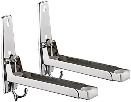 Tamicy Microwave Ovens Wall Mount Bracket - Stainless Steel Extendable Foldable Kitchen Oven Shelf Rack Holder with Hooks
