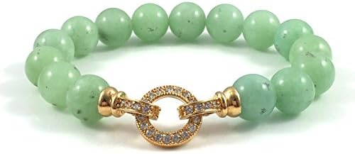 Women's Burmese Jade Bead Bracelet with Pave CZ Clasp 7.5"
