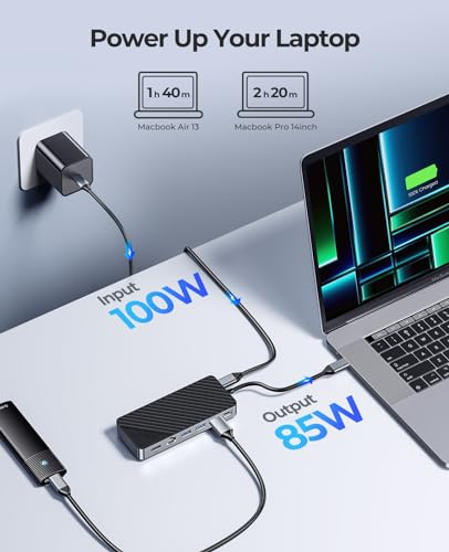 ORICO 8 in 1 USB C Docking Station with M.2 SSD Enclosure, USB C Hub for M.2 NVMe/SATA SSD, 10Gbps, 4K@60Hz HDMI, 100W PD, Ethernet, Cable Length 15cm - OM28PR