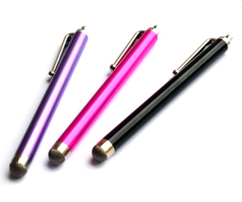 Bargains Depot® Black/Pink/Purple 3 pack of SENSITIVE / CONDUCTIVE HYBRID FIBER TIP Capacitive Stylus/styli Universal Touch Screen Pen for Apple iMac, iPad, iTouch, iPhone Cell Phone / SmartPhone / Tablet / Computer PC / TouchScreen + Free Gift