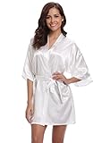 Aibrou Women/'s Kimono Robes Satin Pure Colour Short style with Oblique V-Neck, White, XX-Large