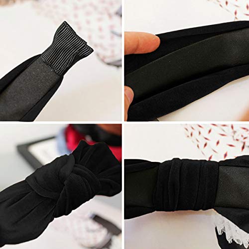 2Pcs Headbands for Women, BEBEEPOO Pearl Headbands with Velvet Knotted Wide Headbands, Faux Pearl Elastic Hair Hoops Fashion Vintage Styling Hair Accessories - Thumbnail 4