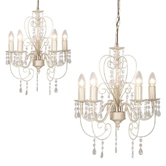 2 x Distressed White Shabby Chic 5 Way Ceiling Light ...
