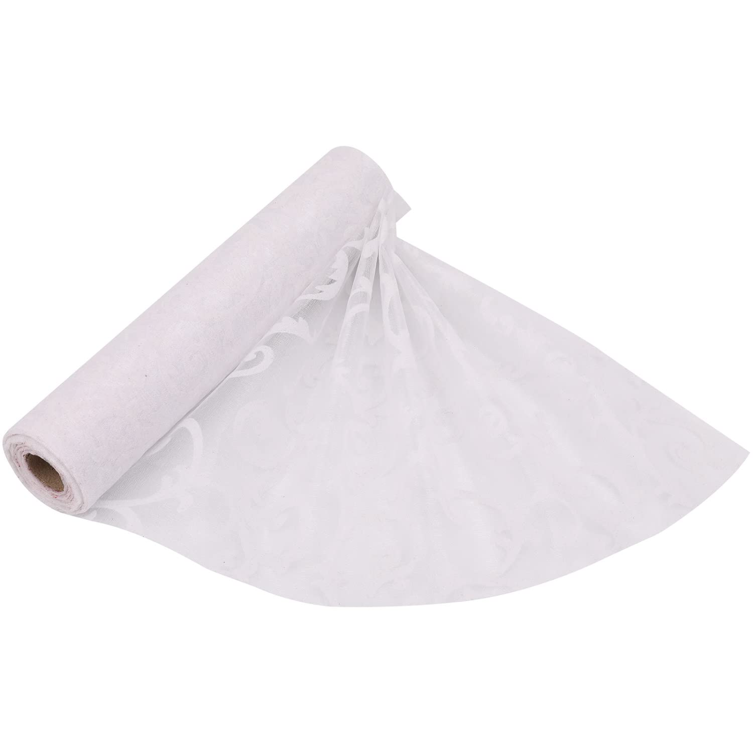 25m x 29cm Organza Roll Sparkle Snow Sheer Glitter Fabric with Swirl Design for Wedding Venue, Chair Bow Sash, Table Runner, Xmas Tree, Christmas Wreath, Gift Wrapping, Party Decoration, White