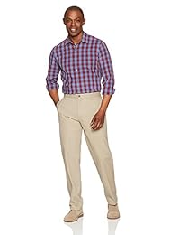 Essentials, pantalón plano de tela con ajuste clásico resistente a arrugas para hombre.