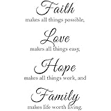 Newclew Faith Makes All Things Possible, Love Makes All Things Easy, Hope Make All Things Work, and Family Makes Life Worth Living Wall Art Sayings Sticker DÃ©cor Decal Prayer Church Jesus Pray
