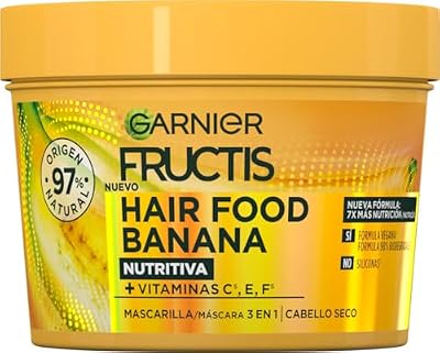 Fructis Hair Food Banana Mascarilla 3 en 1 Nutritiva 400 ml para Cabello Seco