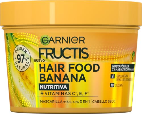 Fructis Hair Food Banana Mascarilla 3 en 1 Nutritiva 400 ml para Cabello Seco