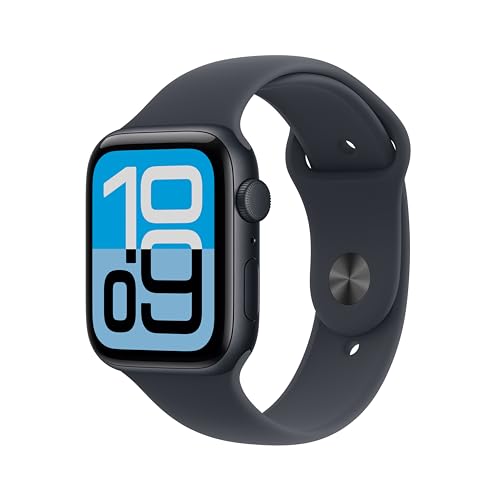 Apple Watch SE 3 [GPS 44mm] Smartwatch with Midnight Aluminum Case with Midnight Sport Band - M/L. Fitness and Sleep Trackers, Heart Rate Monitor, Always-On Display, Water Resistant
