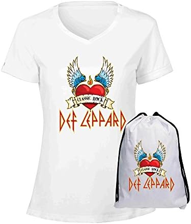 ENNUO Womens Classicrock Def Leppard Love Logo V Neck Cotton T Shirt White