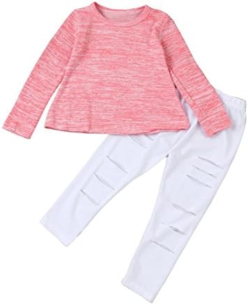 Lonsbo Kids Baby Girls Outfit Clothes Long Sleeve T-shirt Tops+Long Pants (5/6T, pink)