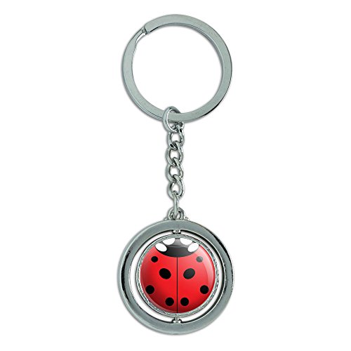 Lady Bug Ladybug Insect Spinning Round Metal Key Chain Keychain Ring
