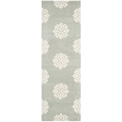 Safavieh Soho Collection SOH724C Handmade Grey and Ivory Premium Wool Runner (2'6" x 8')