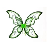 Mozlly Double Layer Green Fairy Wings for Adults w/ Garterized Strap 23" x 33.25" One Size Fits Most Lightweight Vibrant Color Butterfly Fantasy Pixie Princess Party Play Costume Easy to Wear