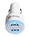 Dual USB Car Charger by DFLIfestyle, Portable with Blue Led Light for Safe Travel, for Apple iPhone, iPad, Android and more