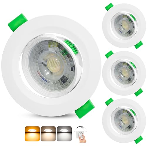 Aulaiyi LED Downlight Recessed Ceiling Dimmable 230V, 5W 500LM LED Spotlights Interior Rotable Ceiling Warm White Neutral White Cool White, IP44 Extra Flat Portholes, Cut 68-80mm, White 3 Pack
