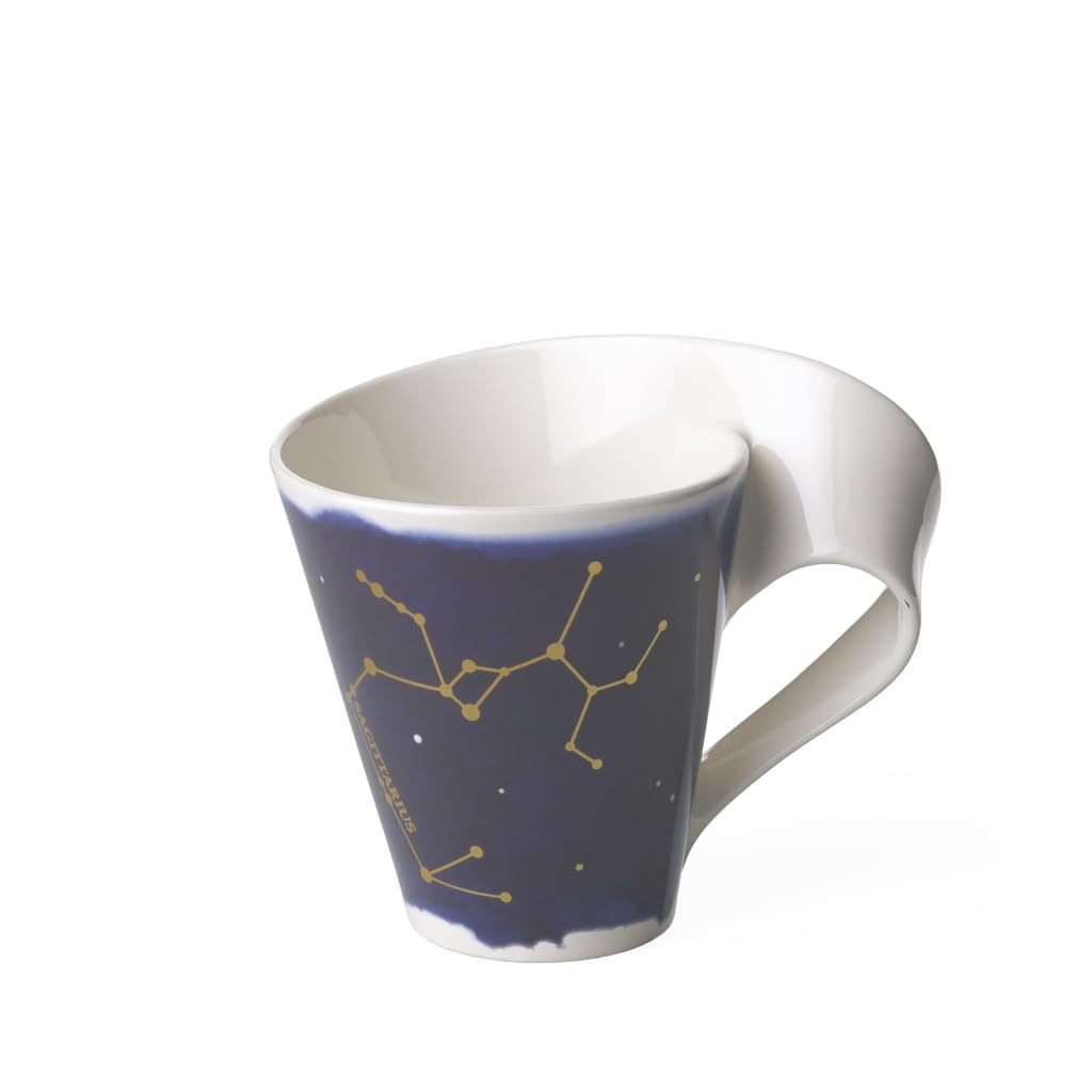 Villeroy & Boch - NewWave Stars Mug with Handle, Beautifully Shaped Cup with Sagittarius Design, Premium Porcelain, Dishwasher Safe, White/Blue, 300 ml Gold