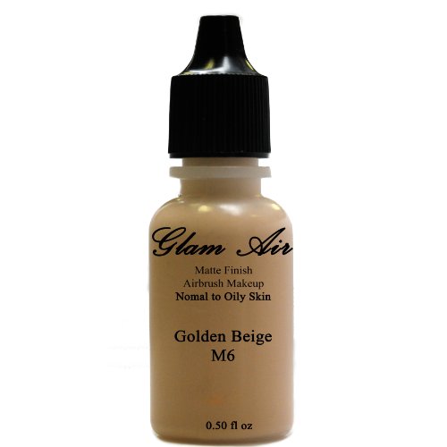 Large Bottle Airbrush Makeup Foundation Matte Finish M6 Golden Beige Water-based Makeup Long Lasting All Day Without Smearing Running, Fading or Caking 0.50 Oz Bottle By Glam Air