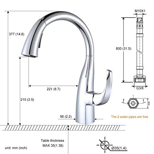 ARCORA Kitchen Faucet with Pull Out Shower Head 360° Swivel Kitchen Tap with 2 Spray Modes Kitchen Sink Faucet Chrome