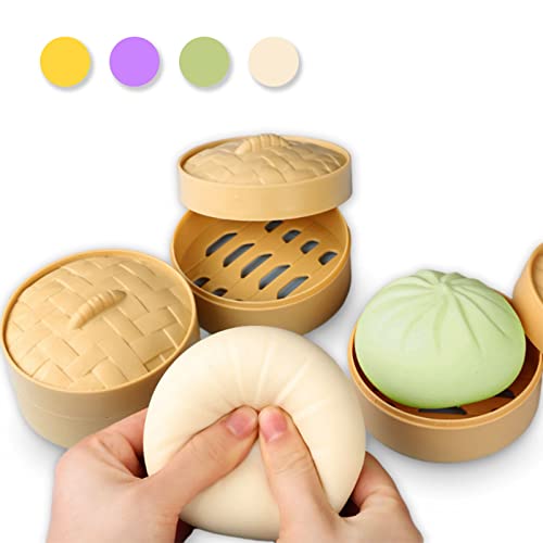 Squishy Stress Balls Fidget Toys 4 Pack Large Steamed Stuffed Dumpling Bun Squeeze Ball For 