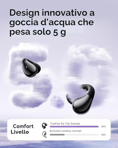 truefree B1 Open Ear Bluetooth Headphones Clip On Sport Wireless Bluetooth 5.4 Earphones Comfort, 3D Sound, Dynamic EQ App, Lightweight Stable, Only 5 g, Playtime 25 Hours (Black)
