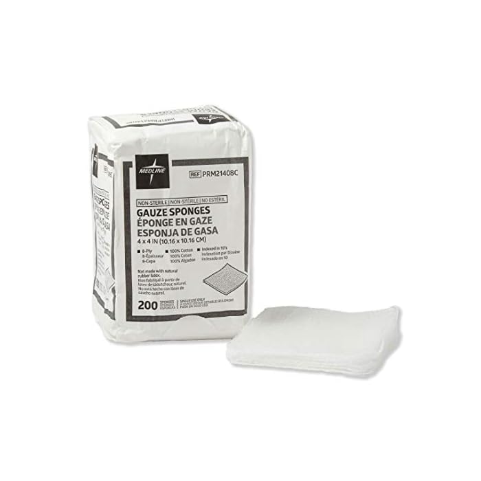 Medline 4 x 4 inch Gauze Sponges, 100% Cotton, 8-Ply Woven Non-Sterile Gauze (Pack of 200)