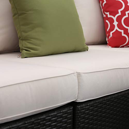 Do4U Patio Sofa 6-Piece Set Outdoor Furniture Sectional All-Weather Wicker Rattan Sofa Beige Seat & Back Cushions, Garden Lawn Pool Backyard Outdoor Sofa Wicker Conversation Set (6134-EXP-WHI)