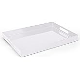 XMNFLY Serving Tray with Handles-10x15Inch White Melamine Modern Serving Platters,Serving Wine,Coffee,Breakfast/Kitchen Countertop Tray/Makeup Drawer Organizer/Vanity Table Tray/Decorative Tray