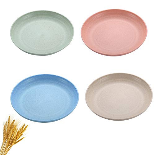 Ymeibe Wheat Straw Plates 4-Pack Reusable Lightweight Unbreakable Degradable Plates Healthy BPA Free Microwave Safe Plates (L/7.8'')