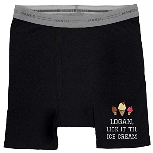 Logan, Lick It Til Ice Cream Boxers: Hanes Black Boxer Brief Underwear