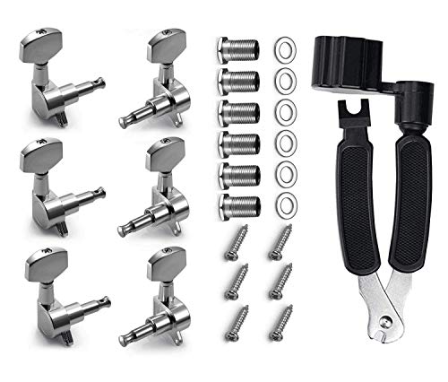 Vencetmat Acoustic Guitar Fully Enclosed Silvery Zinc Alloy Metal Machine Head,Guitar String Tuning Peg With String Winder Included 3L,3R
