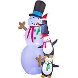 YIHONG 8 Ft Christmas Inflatables Snowman with Penguins Decorations - Blow up Party Decor for Indoor Outdoor Yard with with Color Changing LED Lights