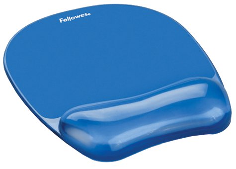 Fellowes : Gel Crystals Mouse Pad with Wrist Rest, Rubber Back, 8 x 9-/4, Blue -:- Sold as 2 Packs of - 1 - / - Total of 2 Each
