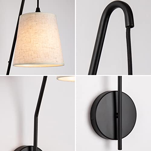 Plug in Wall Sconces Set of Two, Wall Lamps for Bedrooms Set of 2, Black Farmhouse Wall Mounted Lights for Bedside, Living Room, Rustic Sconces Wall Lighting Fixtures with 59inch On/Off Switch Cord