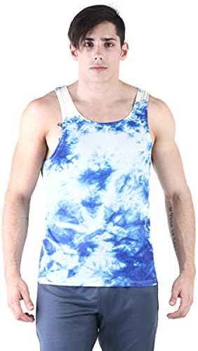 Men's Sleeveles Sublime Polyester Gym Training Tank Top (Blue & White)