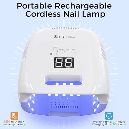 Cordless Rechargeable UV Nail Lamp, 60W Professional UV Light for Gel Nails with Metal Base, Portable Wireless LED Nail Dryer Fast Charger Curing Lamp 3 Timers for Salon or Home