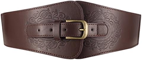 Motase Faux Leather Womens Wide Elasitc Stretch Waist Belt Corset with Floral