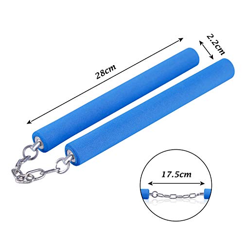 Aship Safety Foam Martial Art Sticks with Steel Swivel Chain - Professional Design, Martial Arts Supply Karate Sticks for Beginner & Kids Practice and Training - Blue 28CM/11” - Thumbnail 3