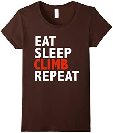 Women's Eat Sleep Climb Repeat Tee Rock Mountain Climber Mountaineer Large Brown