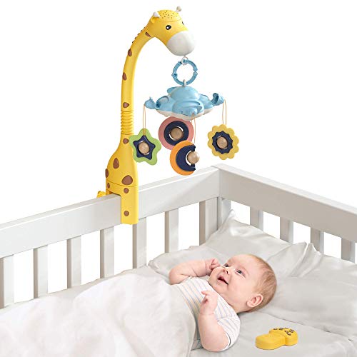 TUMAMA Remote Control Giraffe Baby Crib Mobiles with Projection Light and Music,Volume Up or