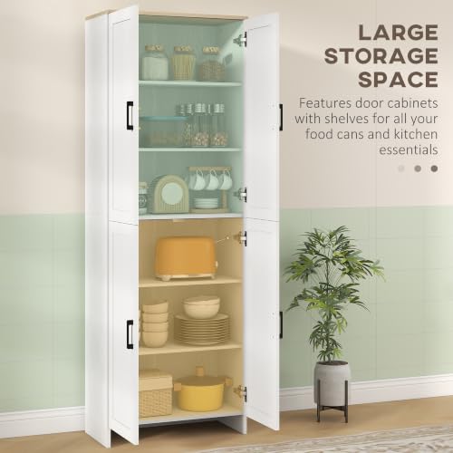 HOMCOM 67" Freestanding Kitchen Pantry, Modern Buffet Cabinet, Storage Cabinet with Adjustable Shelves, 4 Doors, White