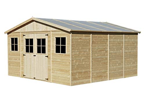TIMBELA M330 ABRI de Jardin en Bois Exterieur - Chalet en Pin/épicéa-H246 x 418 x 420 cm, 16 m²